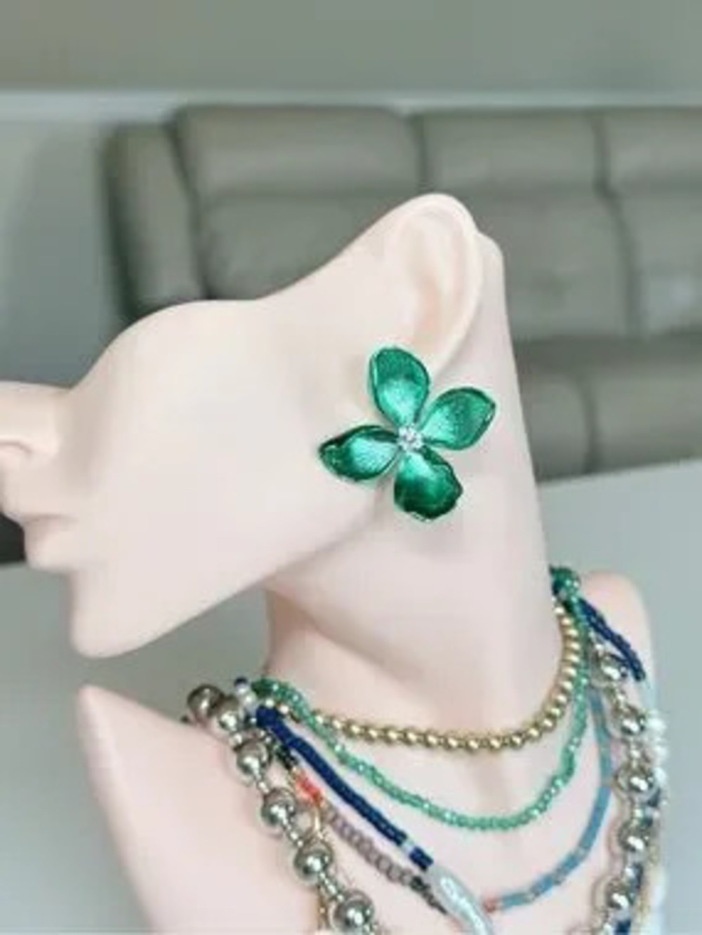 Green Petal Flower Earrings